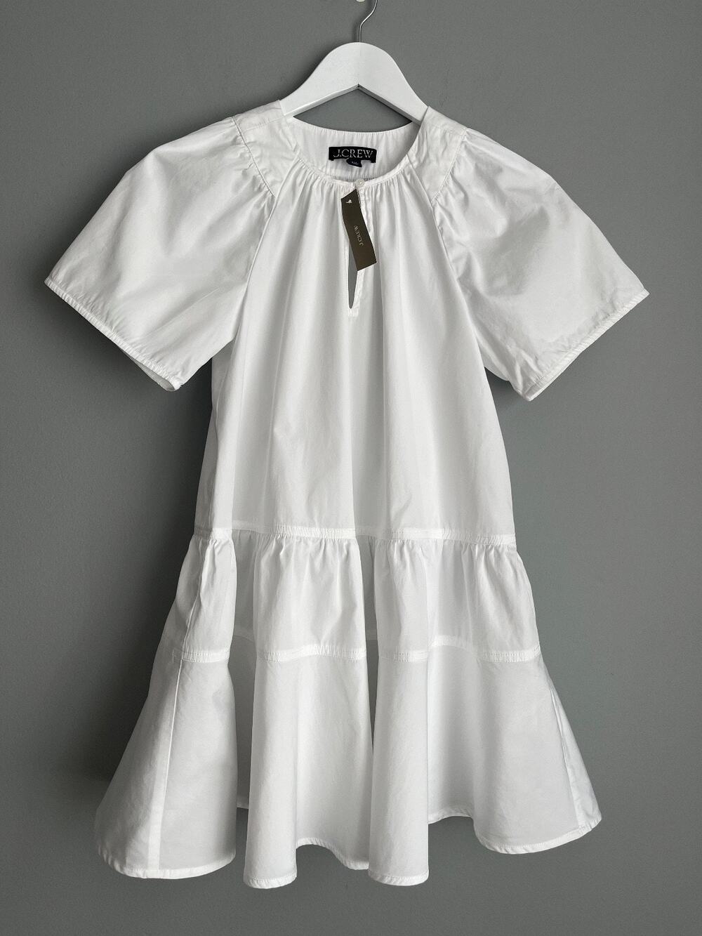 J.Crew NWT Petite Tiered Popover Dress Cotton Poplin White XSP CT699 Cottagecore